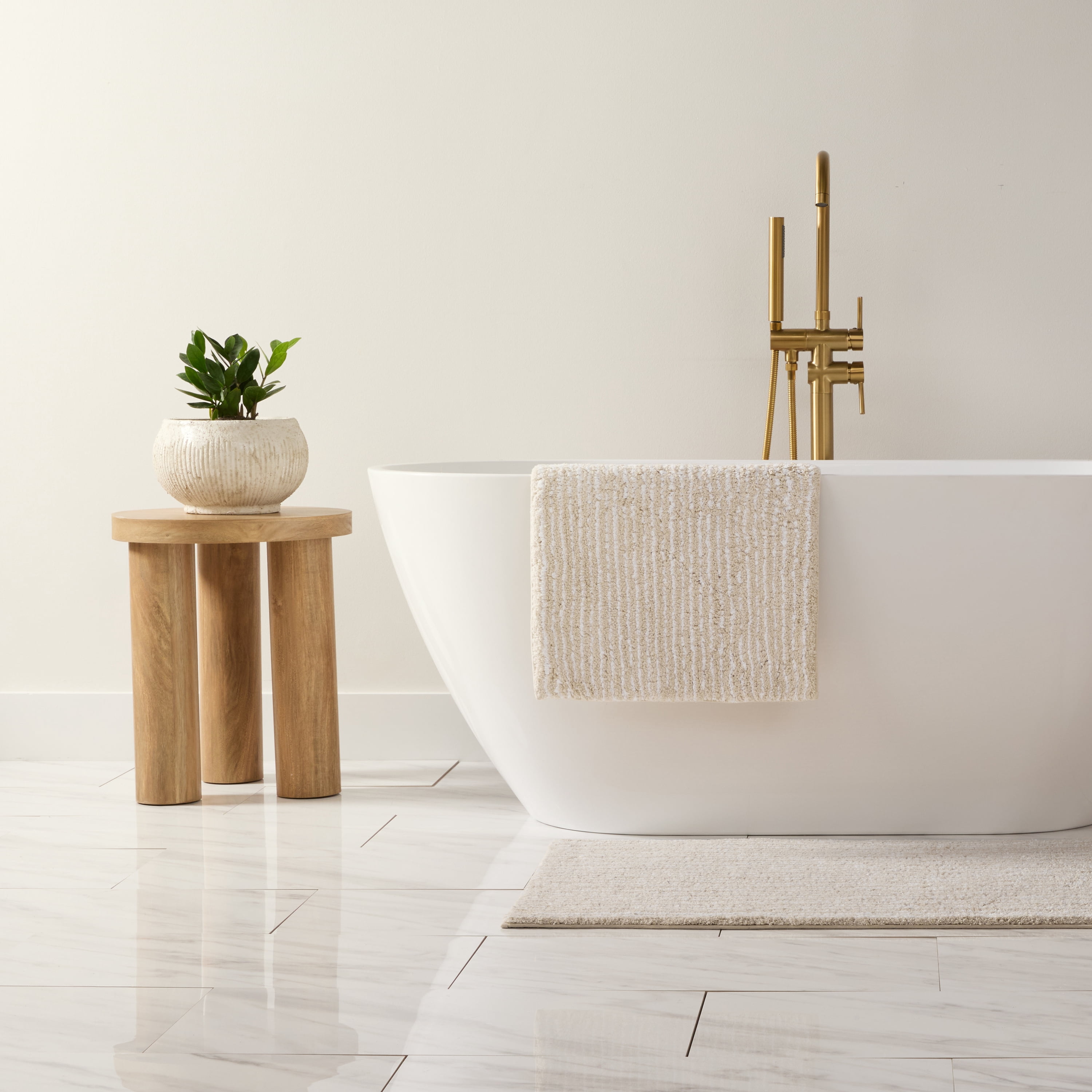 100% Cotton Pinstripe Patterned Bath Mat by Comfort Canopy, Natural, 24" x 17"