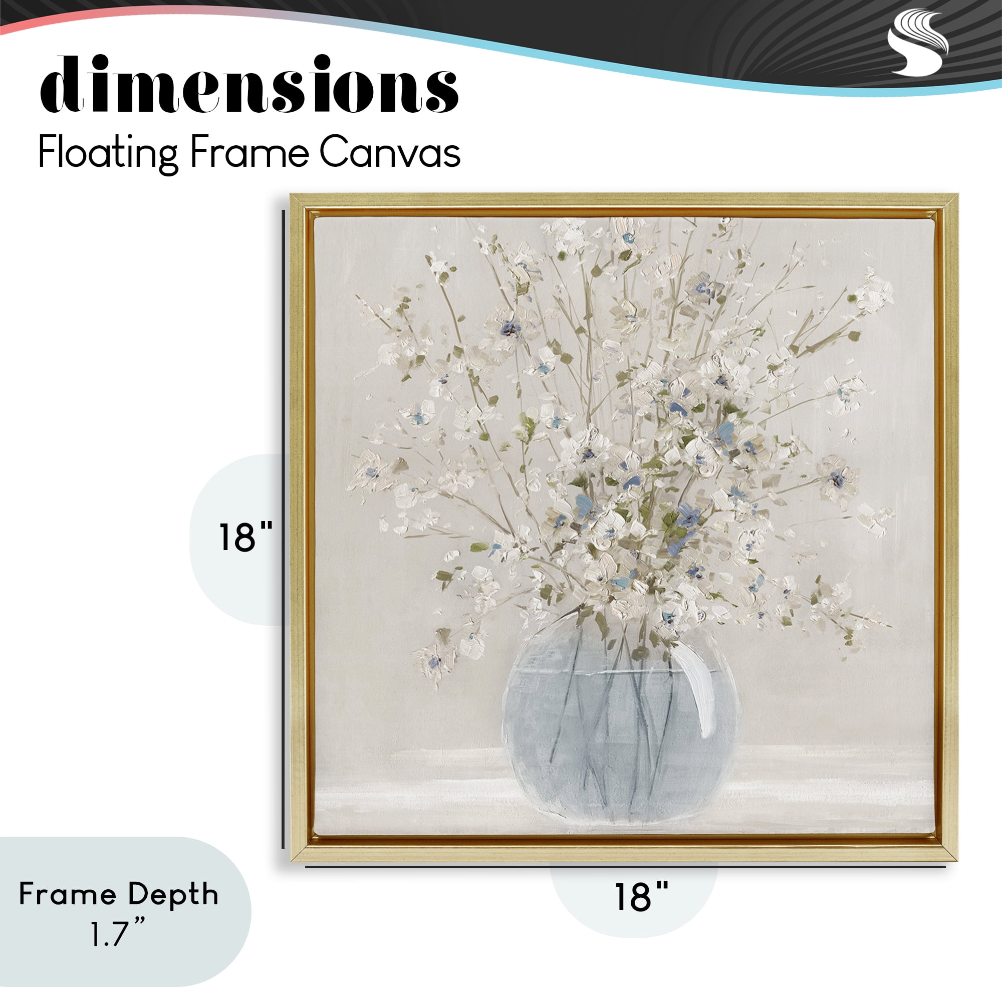 Stupell Industries Subtle Glass Vase Bouquet Gold Framed Floater Canvas Wall Art, design by Carol Robinson