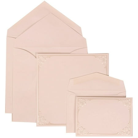 JAM Paper Wedding Invitation Combo Sets, 1 Small & 1 Large, Ivory Card with White Envelope and Flower Accent Border, 150/pack