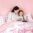 thumbnail image 5 of meiyoeat Pink Ribbon Bowknot 7 Pieces Bedding Comforter Set For Bow Lovers,Girls Personalized Monogrammed P Gifts Full Bedding Set Kids,pink Reversible, 5 of 7