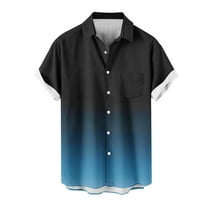Mens Gradient Short Sleeve Casual Shirts Vintage Button Down Shirt Beach Summer Vacation Clothes