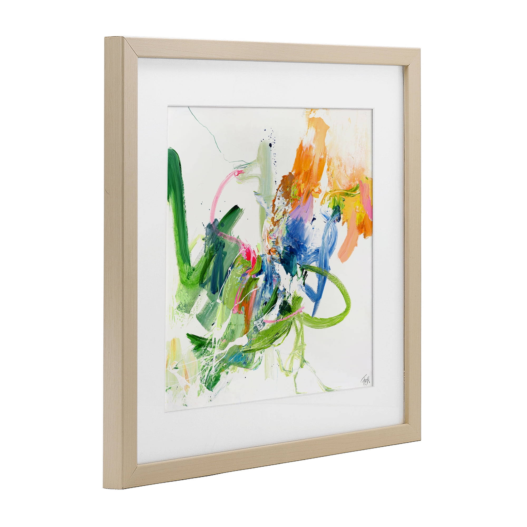 Confident Green Abstraction Birch Framed Print Under Glass, design by Design Fabrikken
