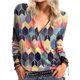 thumbnail image 2 of Blusa suelta informal de manga larga con estampado de cuello en V para mujer Fridja  hj4427, 2 of 4