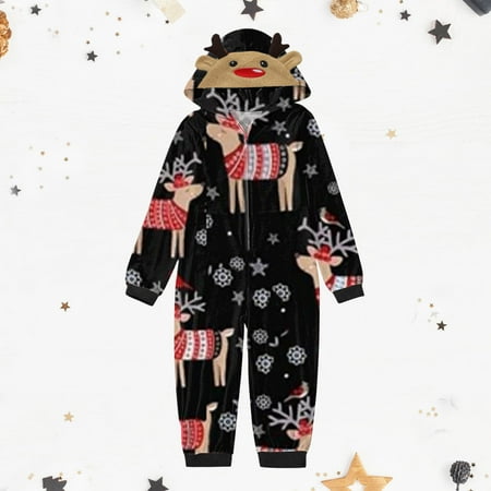 

Yrtoes Parent-child Warm Halloween Set Printed Home Wear Hoodid Pajamas Kids Jumpsuit christmas pajamas for women