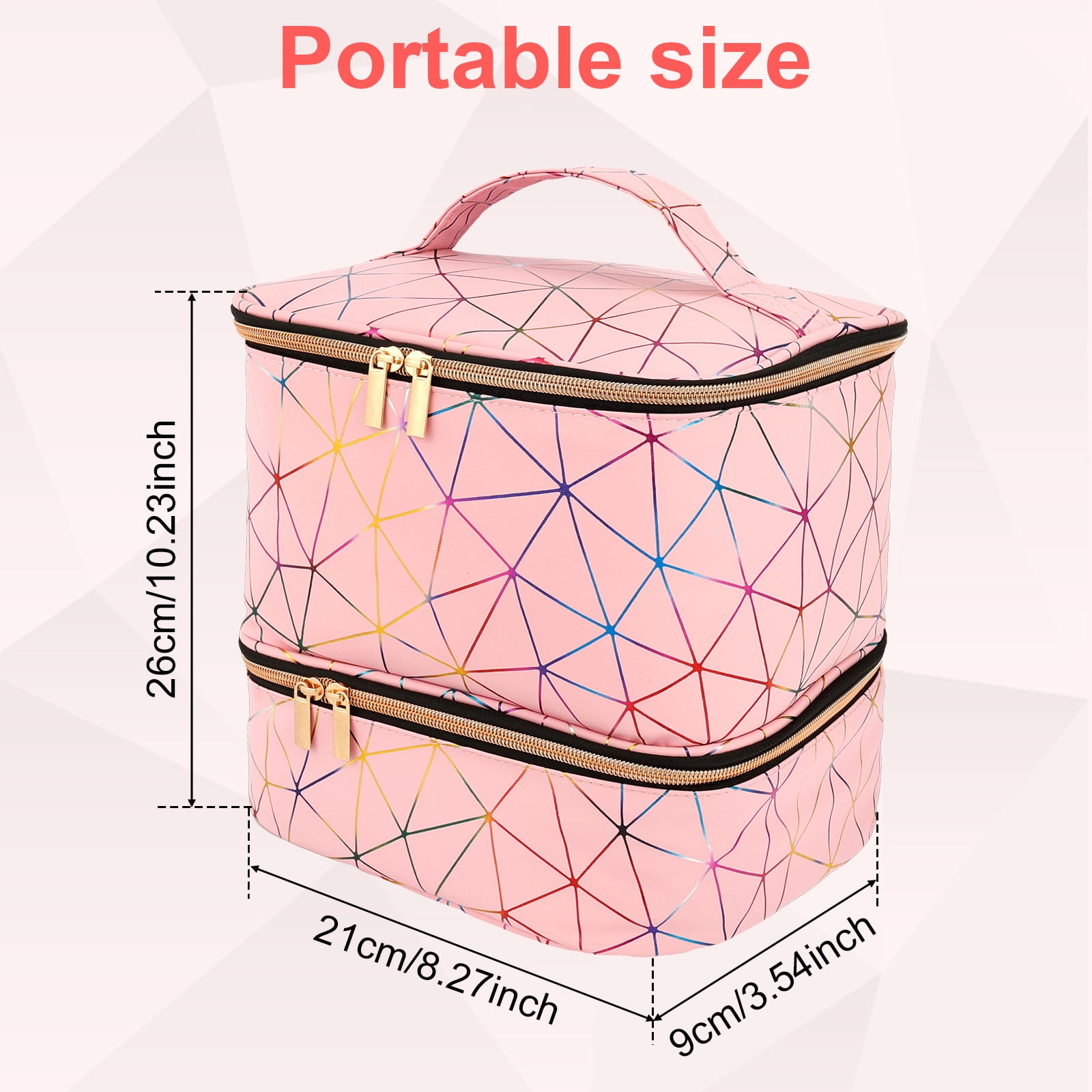 FUYGRCJ Compartmental Holographic Nail Polish Organizer Bag, Zipper Closure Double Layers Nail Supplies Storage Box for Home Travel Salon Use