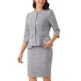 thumbnail image 4 of INSPIRAR CHIC Conjunto de Falda de Tweed para Mujeres de 2 Piezas con Chaqueta de Botones y Mangas 3/4 Color Gris Azul L, 4 of 6