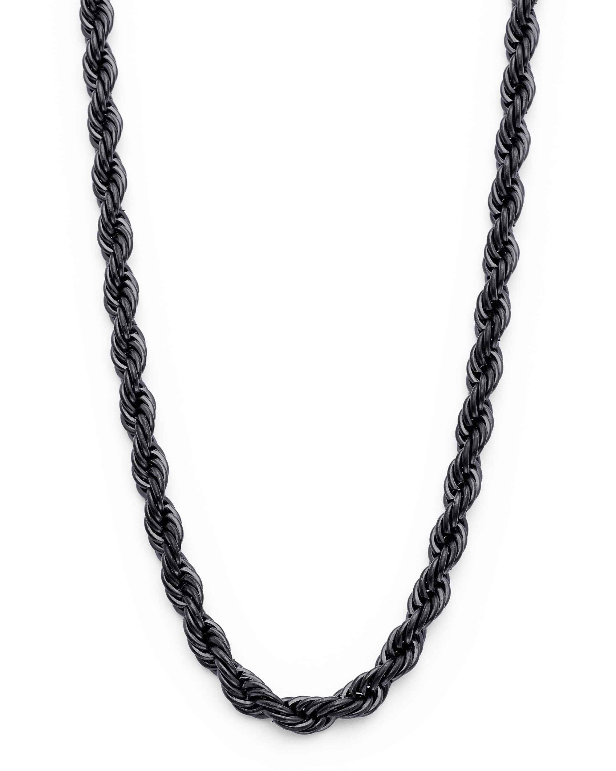 Black Plated Stainless Steel Men's Rope Chain Necklace 4MM 24' Lobster Lock