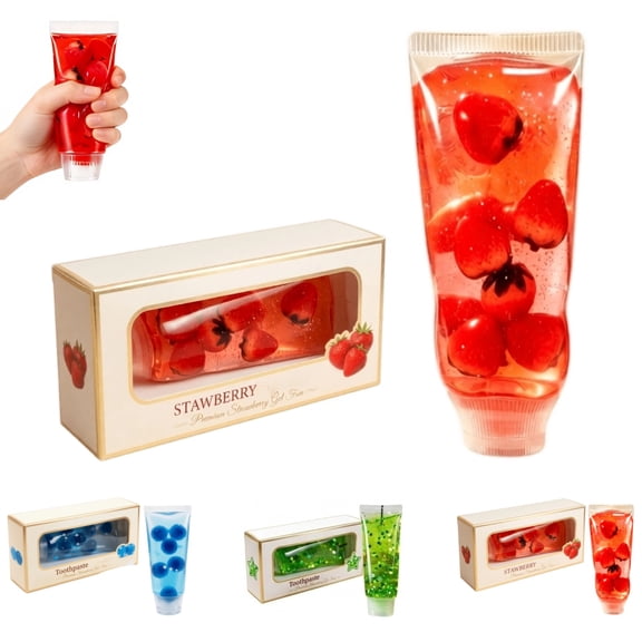 Stress Relief Toy Squeeze Tube Fidget Toy, Simulation Toothpaste Clear Gel Squishies Toy with Floating Decorations, Portable Aesthetic Sensory Anxiety Toy for Office & Daily Use,Red,1Pcs
