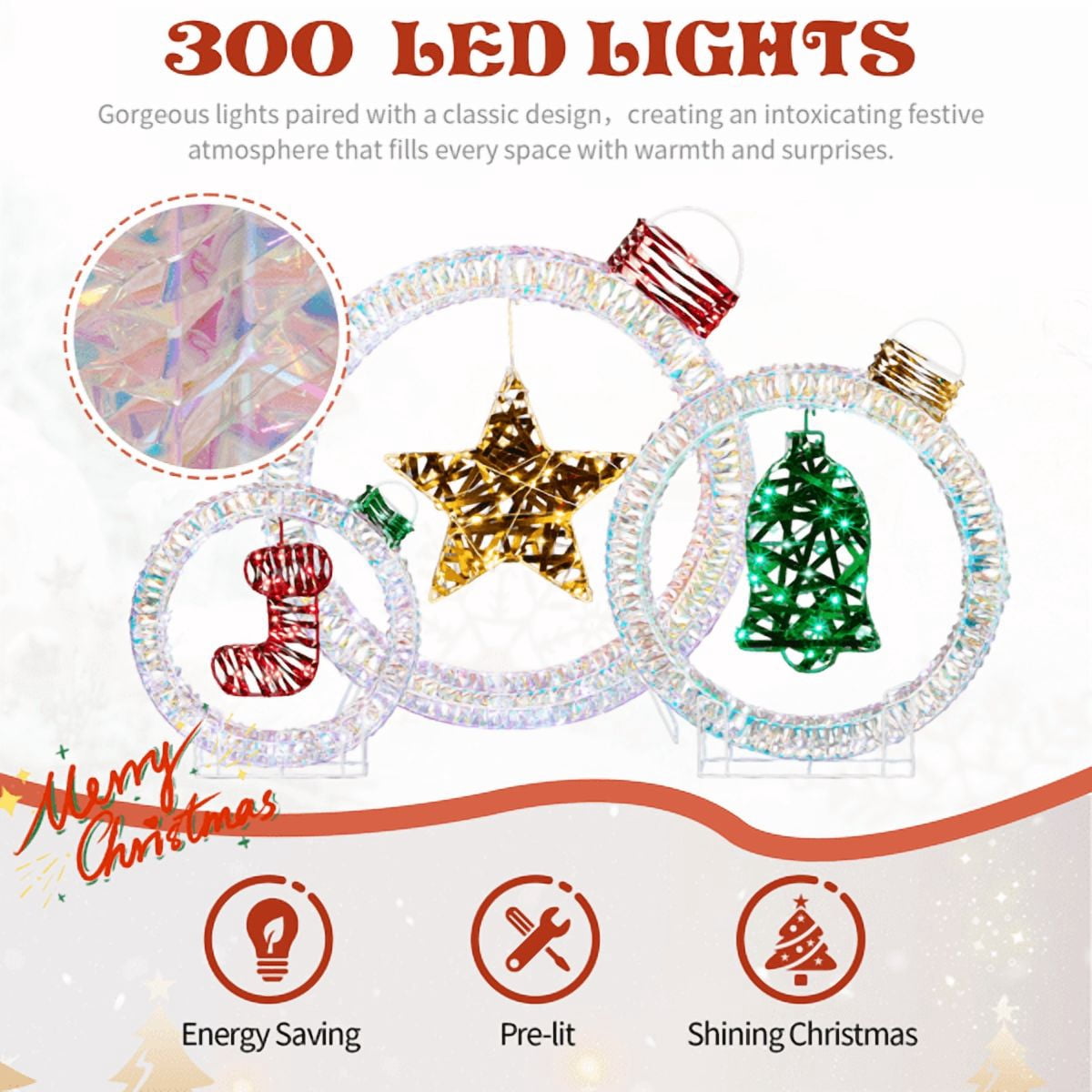 3-Pack Lighted Christmas Light Bulb Decorations, 295 White LEDs, Weather-Resistant, Collapsible for Indoor/Outdoor Use