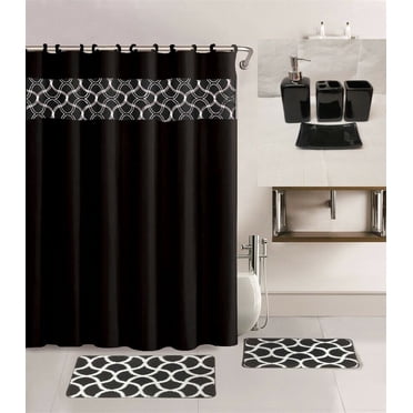 15 Piece Bathroom Set Shower Curtain & Bathroom Rugs - 6 Elegant ...