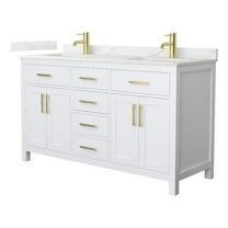 Beckett 60" White Double Vanity & Giotto Quartz Top (1-Hole) & Gold Trim