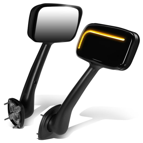 DNA Motoring MIRROR-HAY-006-BK For 2008-2017 Freightliner Cascadia Amber Chasing LED Signal Bar Manual Pair Hood Mirrors