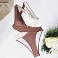 thumbnail image 4 of QLEICOM Women's Swimsuits High Waisted Tummy Control Swimwear Bodysuit Swimsuit Stitching Bikini Swimsuit Cross Swimsuit Color Blocking Women Bikinis Swimming Bathing Suits Coffee M, 4 of 5