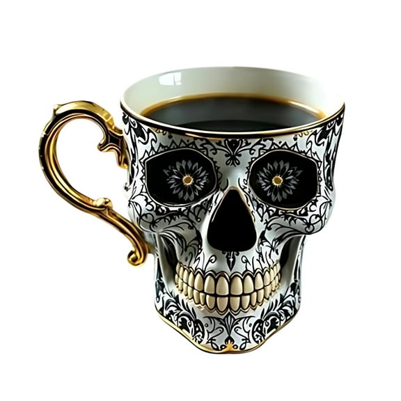 Royal Skull Coffee Mug, Gothic Porcelain Tea Cup, Ornate Gold-Trimmed-Skull Coffee Mug Funny Ceramic Tea Cup-Diabolical Bonehead Cup, Unique Gift for Skulls Enthusiasts, without Saucer