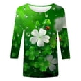 thumbnail image 5 of Yteetum 3/4 Length Sleeve Womens Tops Oversized Crewneck St Patricks Day Shamrocks Graphic Print T Shirt Womens Casual Plus Size Round Neck Loose Irish Festivities Three Quarter Sleeve Shirt, 5 of 6