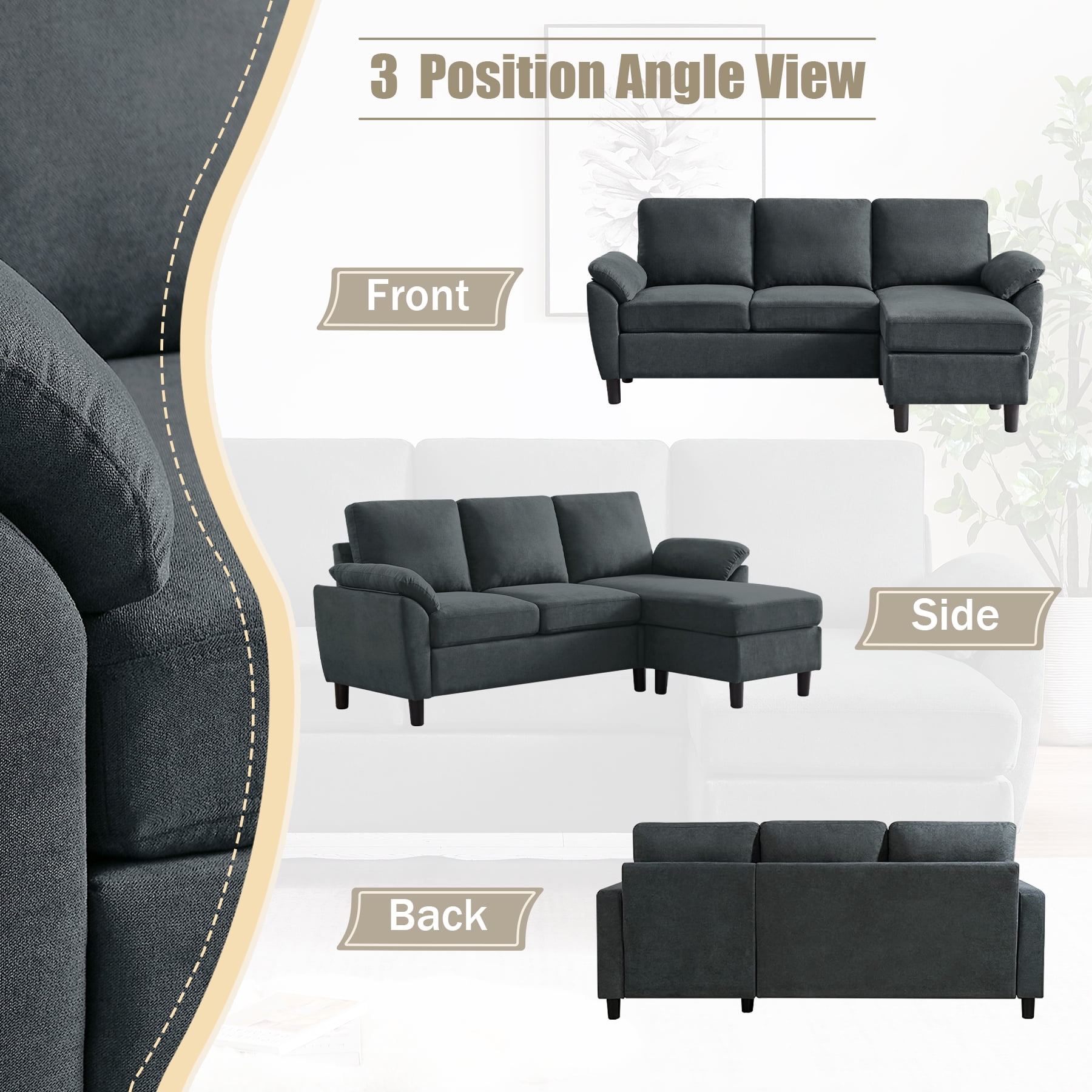 Jarenie 80" Convertible Sectional Sofa, Small L Shaped 3 Seat Couch with Reversible Storage Chaise, Modern Polyester Fabric Sofa Couches for Living Room, Apartment and Small Space, Darkgrey