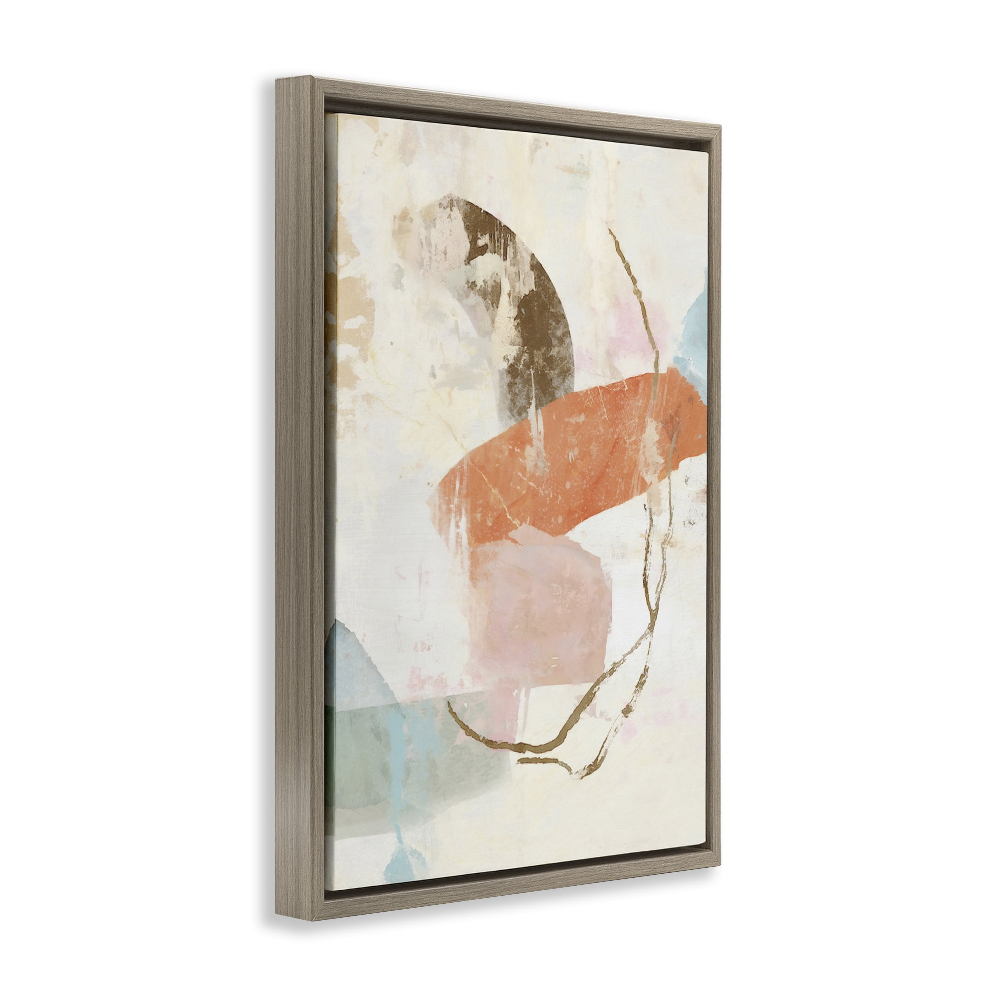 Stupell Industries Rustic Abstract with Orange Accent Abstract Painting Brown Floater Framed Canvas Art Print Wall Art, 17 x 25