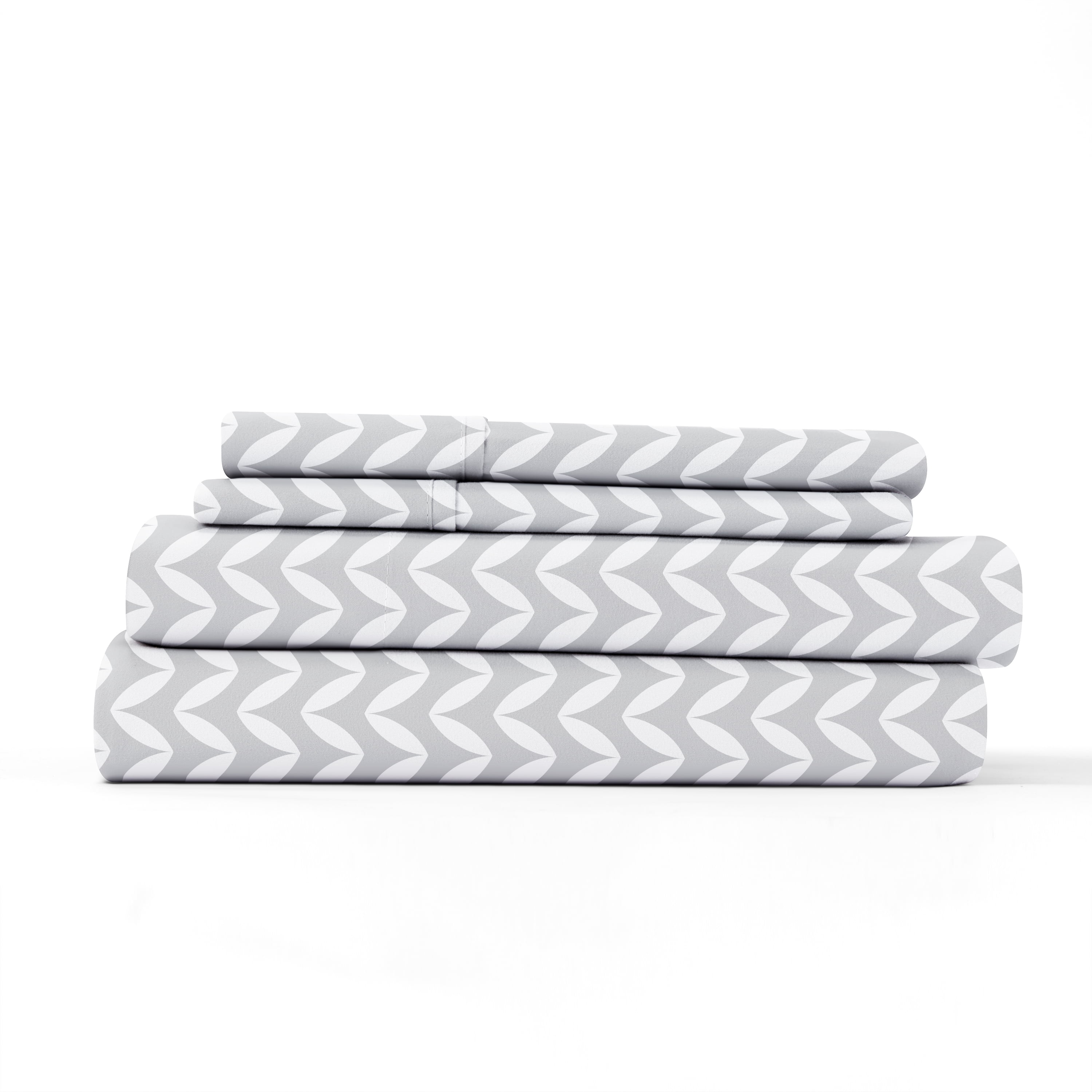 Noble Linens 4 Piece Pattern Microfiber Bed Sheets Set, Light Gray Puffed Chevron, California King