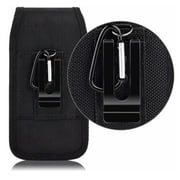 For Nokia C300 N155DL / Nokia G310 5G / Nokia G42 Vertical Nylon Canvas Holster Universal Cell Phone Pouch Secure Closure with Credit Card Slot & Belt Clip Loop Carabiner - Black