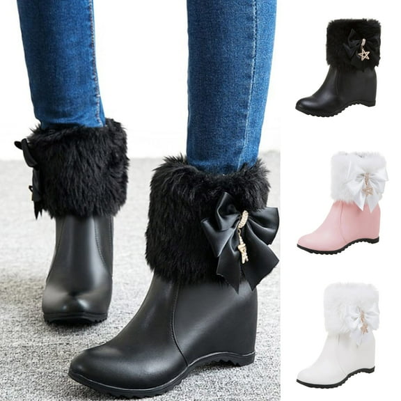 TKYCMSUAKI Womens Rain Boots,Winter Boots for Women, Comfortable Slip On Mid Chunky Heel Warm Snow Ankle Boots Low Heel Fur Lined Zipper Winter Booties Outdoor Shoes