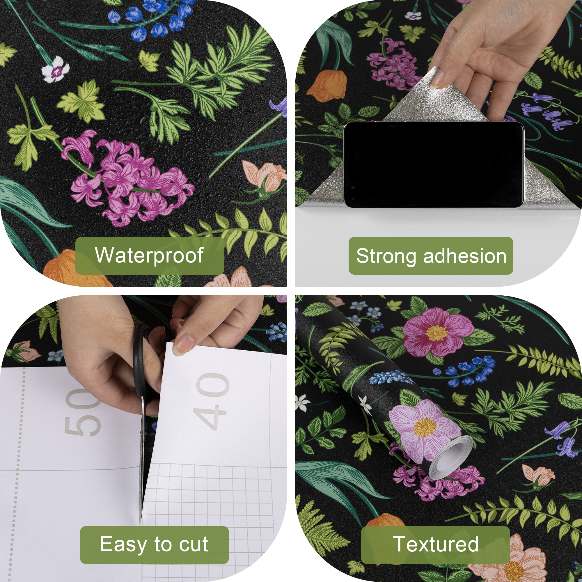 Abyssaly Floral Peel and Stick Wallpaper 17.7" x 118" Self-adhesive Removable Wall Paper Flower Vinyl Contact Paper for Home Decor