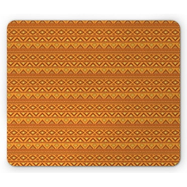 Aztec Mouse Pad, Folkloric Borders Triangle Motifs with Circles and Abstract Sun, Rectangle Non-Slip Rubber Mousepad, Orange Yellow Burgundy, by Ambesonne
