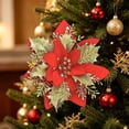 thumbnail image 2 of 1 Pcs Christmas Poinsettia Artificial Flowers Decorations,5.7 Inch Christmas Tree Wreaths Garland Decoration,Glitter Flowers Picks Decor,Glitter Christmas Flowers,(Red,5.7 in), 2 of 4