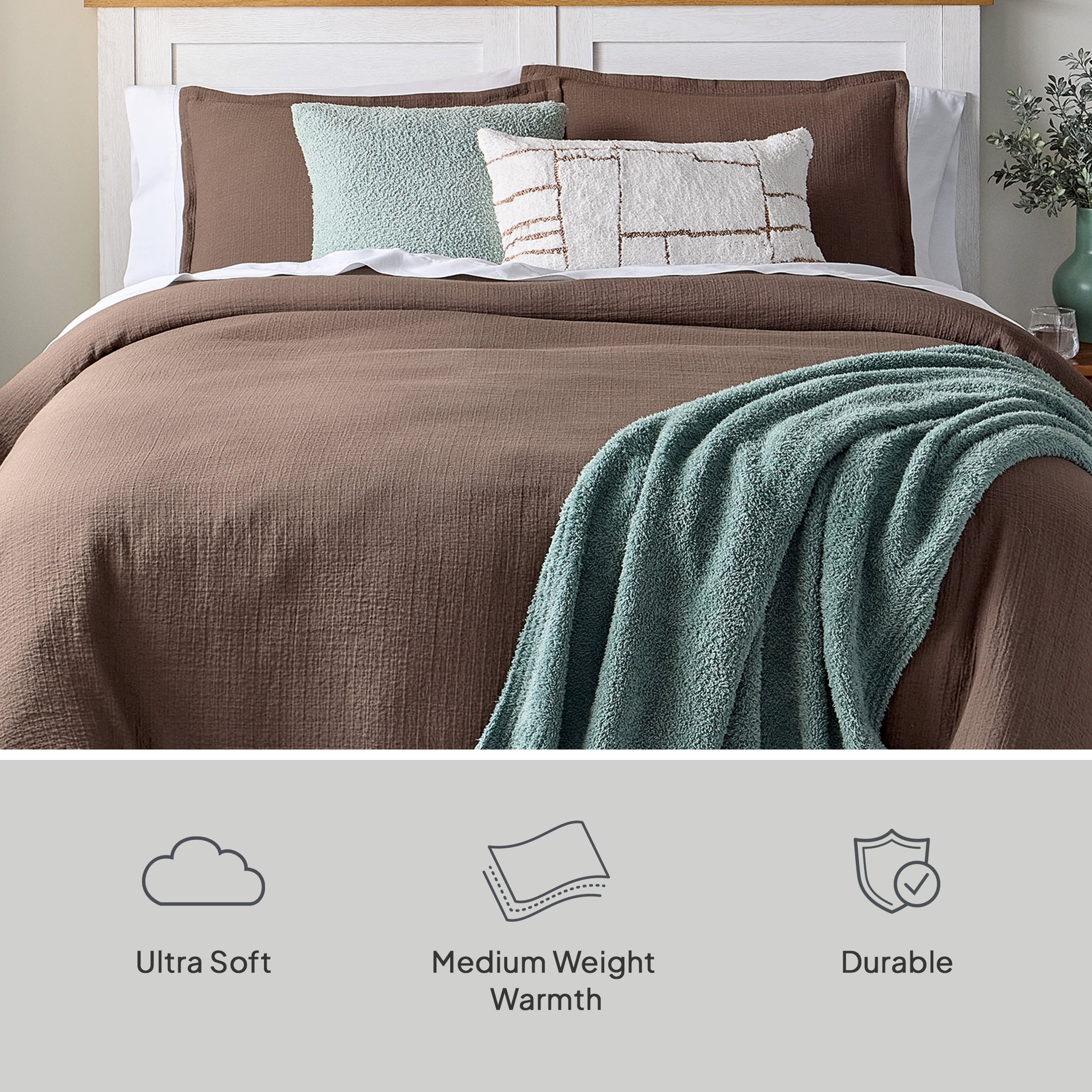Better Homes & Gardens Full/Queen All-Season Comforter Set, 3-Piece, Brown Gauze