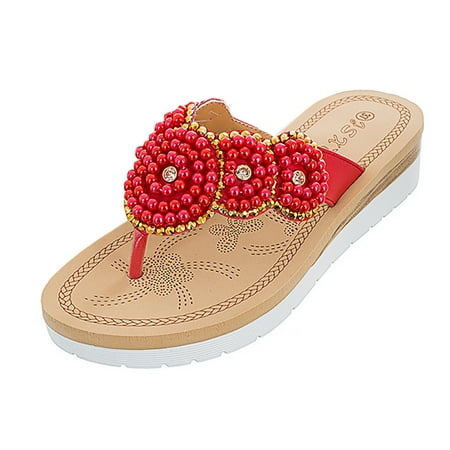 

SEMIMAY Women s New Flower Pearl Sandals Foreign Trade Large Size Sandals