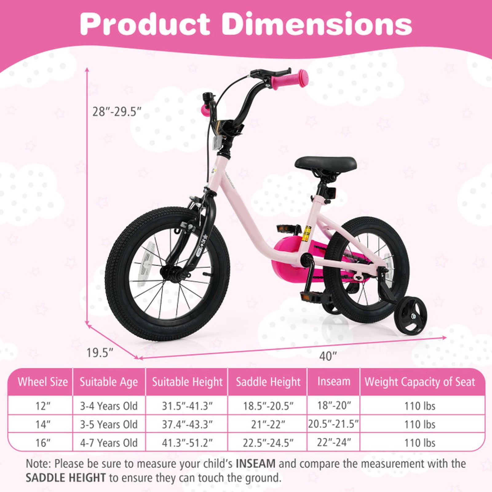 Redsmile Kids Bike 12 Inch for 3-7 Years Old Boys and Girls, Toddler Bicycle with Adjustable Handlebar and Seat, Children Bike 12/14/16-Inch, Holds 110 lbs, Pink