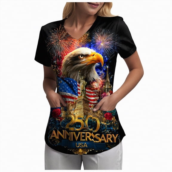mgoYE Women T-Shirt 2XL 250th Anniversary USA Shirt Long Sleeve Womens American Flag Shirt 4th of July T-Shirt Patriotic Short Sleeve Tee USA Flag Stripe Star Summer Blouse Tops|Gold L