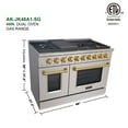 thumbnail image 5 of Akicon 48" Slide-in Freestanding Professional Style Gas Range with 6.7 Cu. Ft. Oven, 8 Burners, Convection Fan, Cast Iron Grates, & Blue Porcelain Oven Interior, In Stainless Steel with Gold, 5 of 6