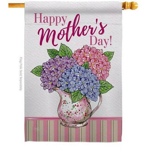 Breeze Decor H115149-BO Mother Day Hydrangeas House Flag Family Mothers 28 x 40 in. Double-Sided Decorative Vertical Flags for Decoration Banner Garden Yard Gift