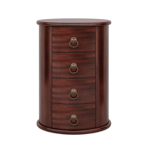 Demi Bonn 25" Wood Nightstand with 4-Drawers, Bedside End Table for Bedroom, Modern Round Side Table with Storage, Brown