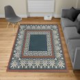thumbnail image 2 of Greek Key Turkish Area Rug, Ancient Grecian Meandros Pattern Intricate Lines Floral Cultural Artwork, Soft Carpet for Living Room Decor with Distressed Look, 4' X 5.7', Dark Night, by Ambesonne, 2 of 4