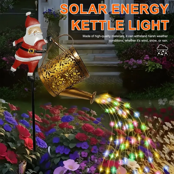 Riwcyla Solar Santa LED Watering Can Christmas Lights, Freestanding Outdoor Projector Decor Lamp, IP65 Waterproof 3000K Warm Light Auto On/Off for Garden Lawn Patio Holiday Decoration