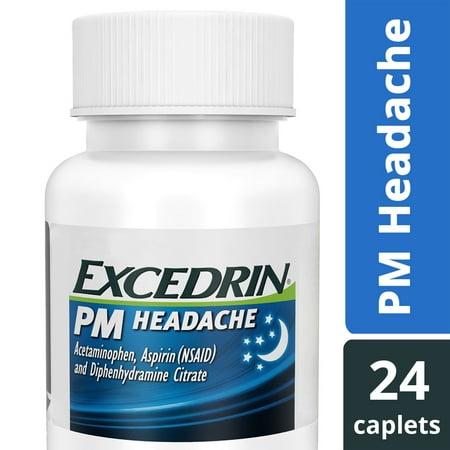 Day Relief Caplets - Excedrin PM Caffeine-Free Caplets for Headache Pain Relief and Nighttime Sleep-Aid, 24 count