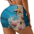 thumbnail image 2 of Wukai Shells and Starfish Print Pack Biker Shorts for Women Yoga Workout Gym Running Scrunch Active Shorts-, 2 of 8