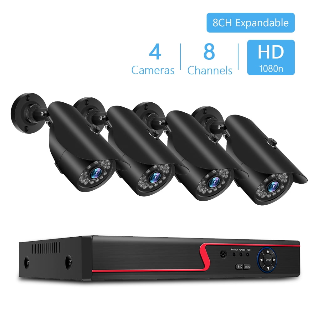 8 Channel Digital Video Recorder + 4pcs 1080P Cameras with Home and System Builtin 36pcs IR LED