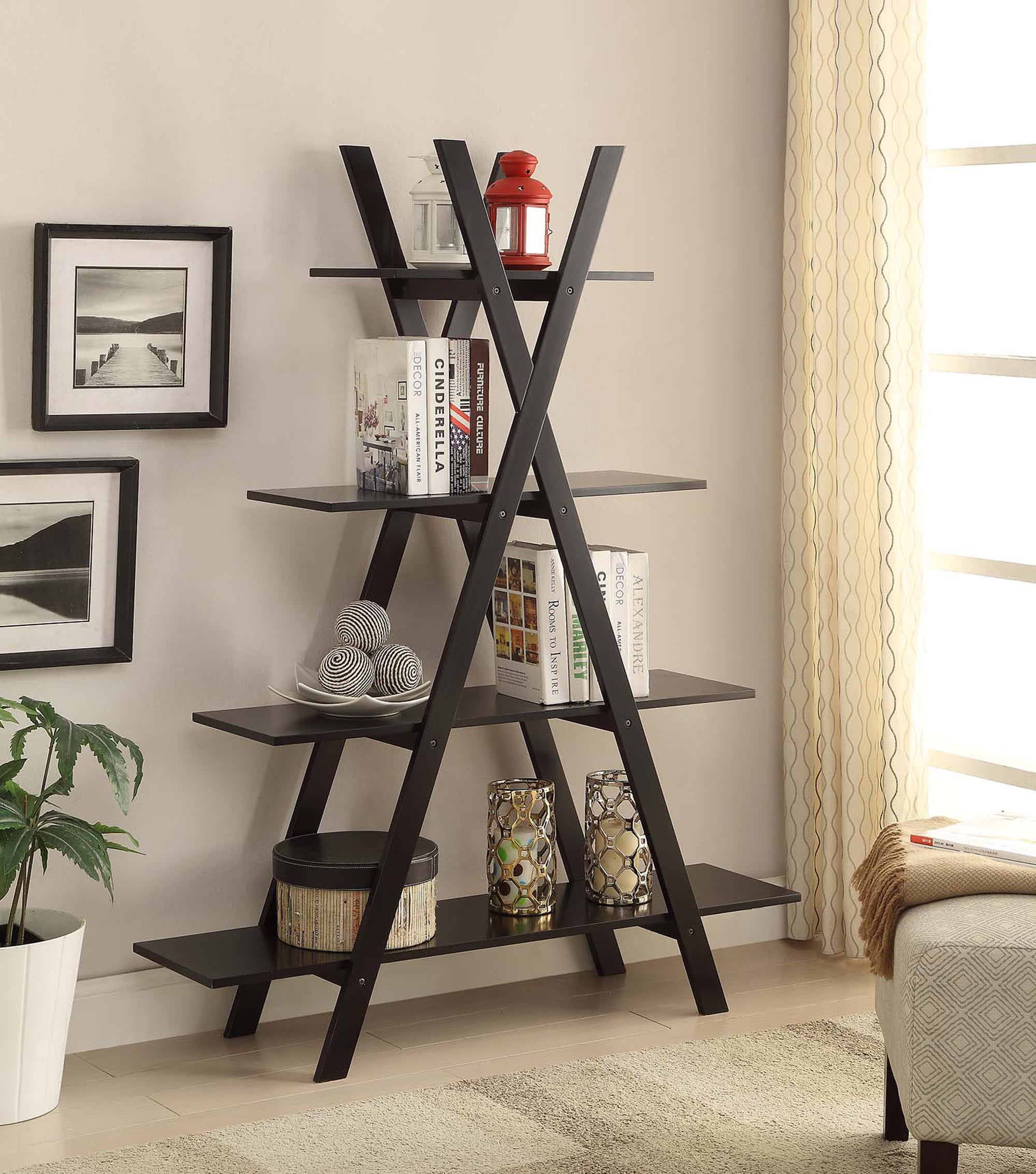 Details about   Black Wooden A Frame 3 Shelf Bookcase Storage Display Stand 3 Tier Book Case 