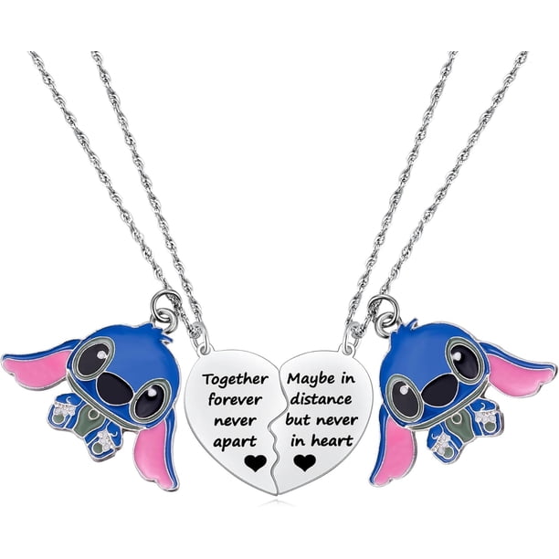 Best Friend Stitch Necklace Friendship Matching Heart Necklace for 2 Lilo and Stitch Stuff Jewelry for Friends