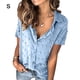thumbnail image 1 of Camisa de mujer Blusa de gasa informal Blusa con botones de manga corta para niña, Azul, S Speravity AP001376-21, 1 of 4
