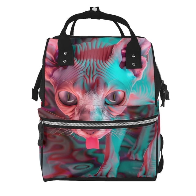 Easygdp Psychedelic Hairless Cat para Bolsa de Bebé de Gran Capacidad con Múltiples Bolsillos, Bolsa de Pañales para Padres, Bolsa de Viaje Organizada y Elegante