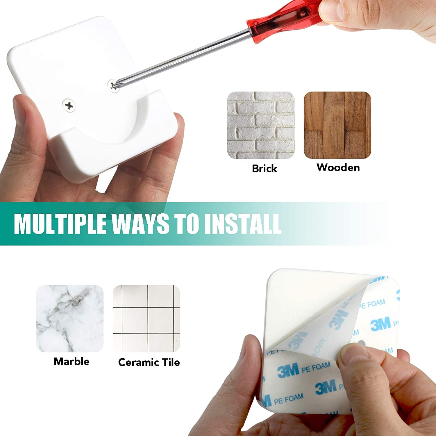 Adhesive Shower Curtain Rod Tension Holder | Shower Rod Mount Retainer for Wall | No Drilling | Stick On | 2 Pack, (Shower Curtain Rod Not Included)