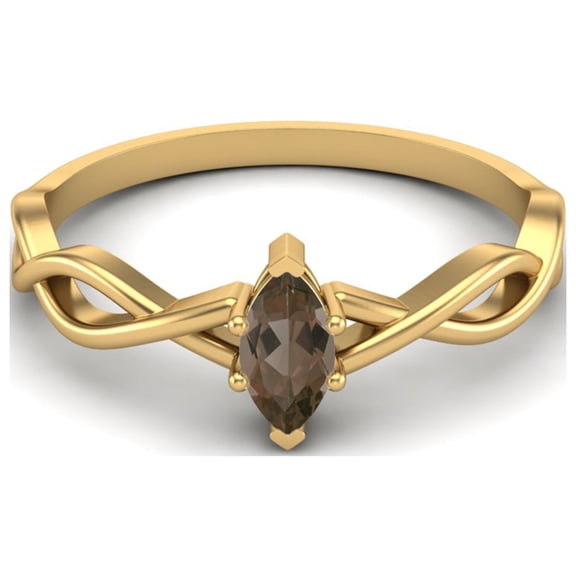 1.00 Ctw Marquise Smoky Quartz Solitaire Split Shank 925 Sterling Silver Gold Vermeil Valentines Day Gifts Ring