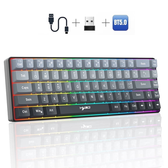 60% Wireless Gaming Keyboard with RGB Backlit,Triple Connectivity,Bluetooth Keyboard with Ergonomic Design,2000mAh Long Battery,68 keys Wired Mini Keyboard for PC/Laptop Gamers