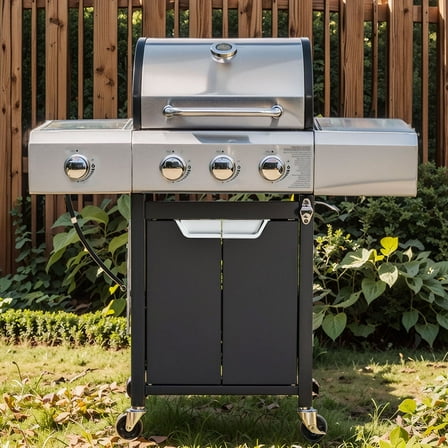 S-HOME Stainless Steel 3 Burner Propane Grill with Side Burner for Outdoor BBQ and Camping Cookouts