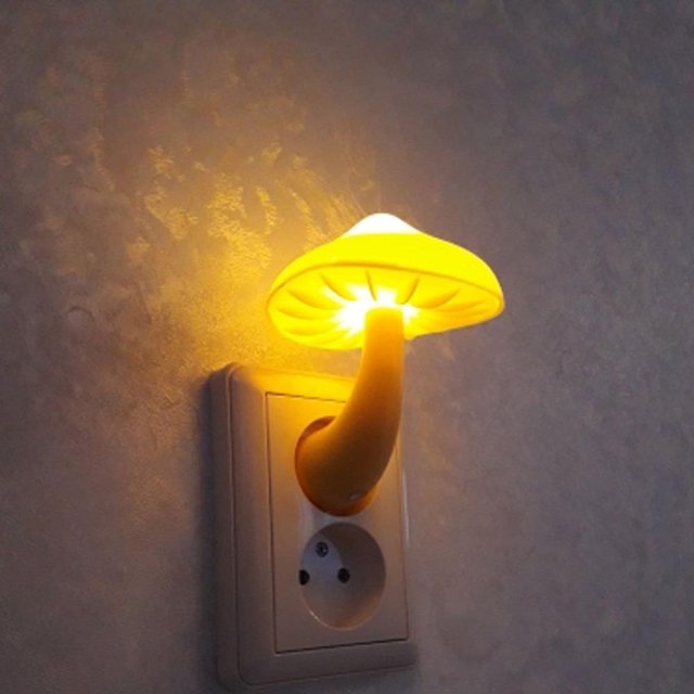Lámpara de enchufe de pared de hongo con luz de noche Led, enchufe europeo y estadounidense, Sensor de control de luz blanca cálida, luz de dormitorio, decoración del hogar Feliz Sencillez