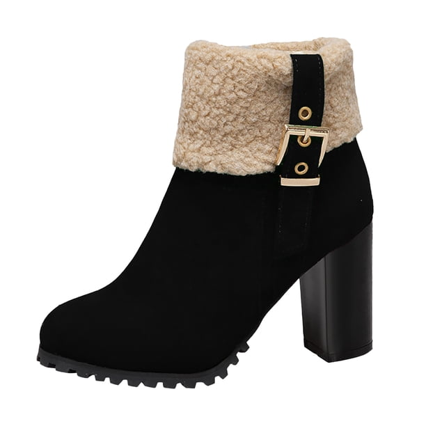NECHOLOGY Botas Mujer Zapatos Botines mujer Otoño e invierno nuevos modelos de comercio exterior de Europa y Unidos Botas de mujer de tamaño Gruesas con botines de tacón Botas (Black, 8.5)