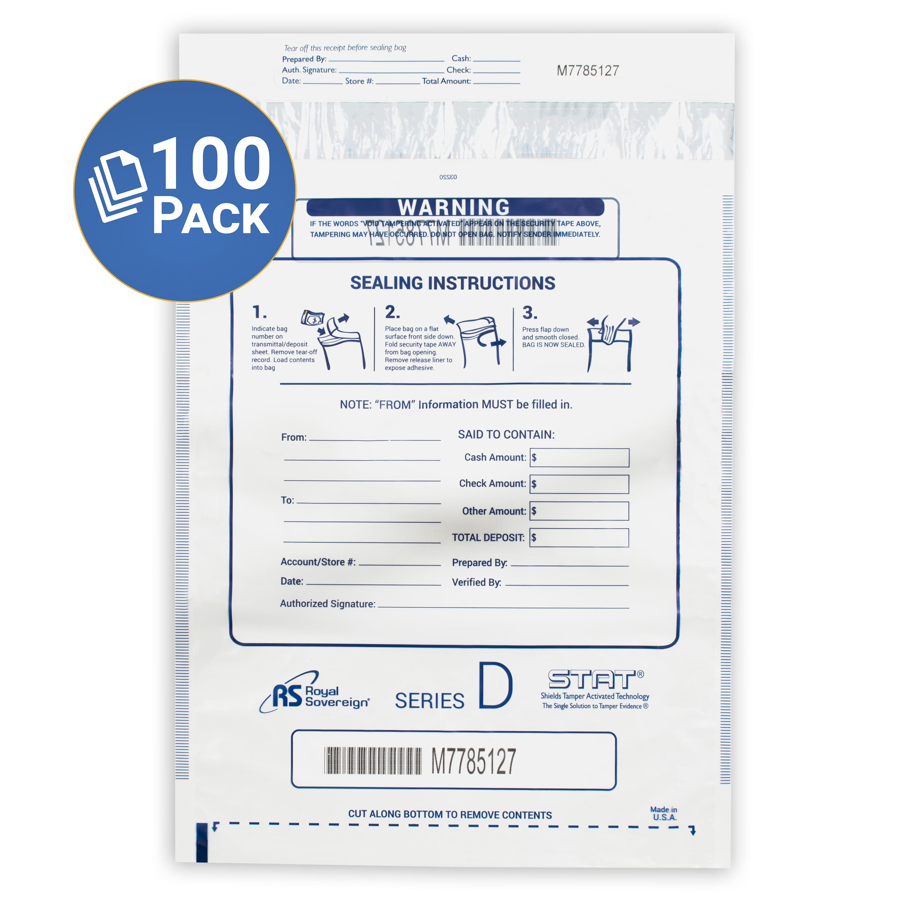 Royal Sovereign 12 x 16 Clear Deposit Bags 100 Pack (RMTE-1216DC)